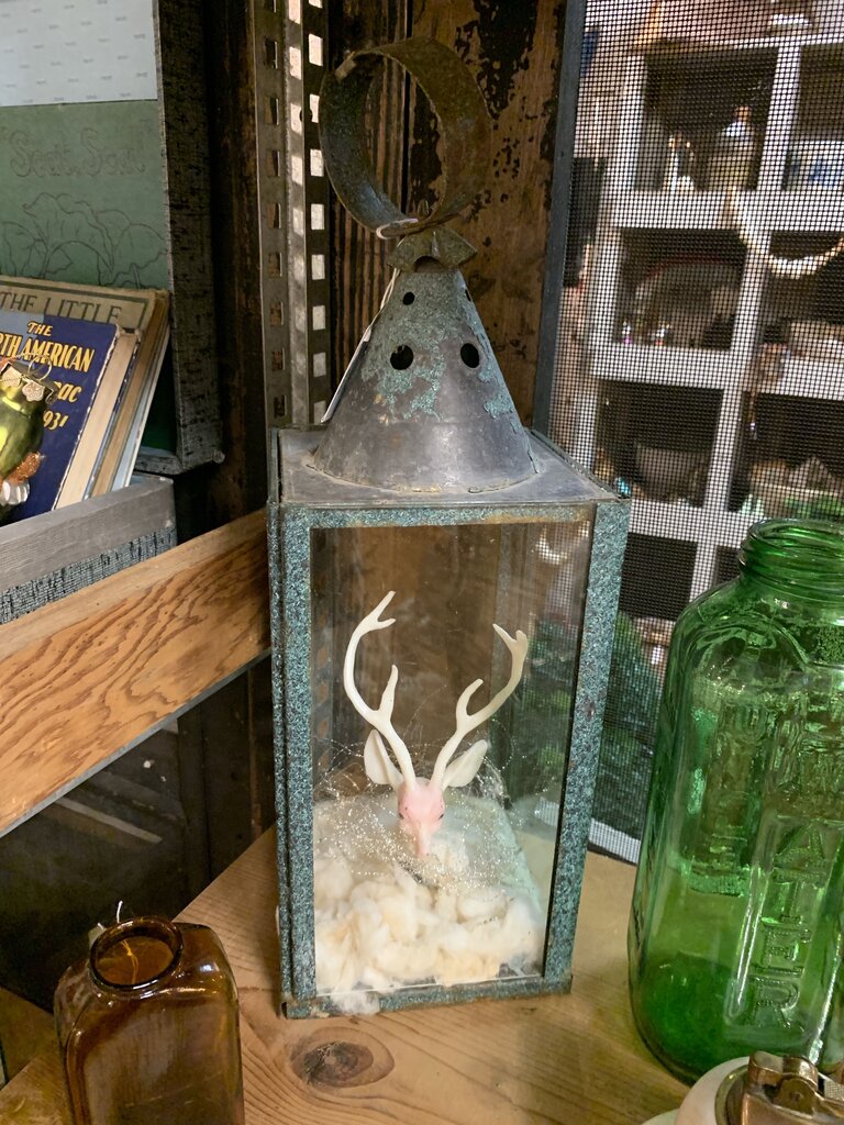 Vintage Copper Glass Reindeer Vignette ~ 5.5" w x 16" t