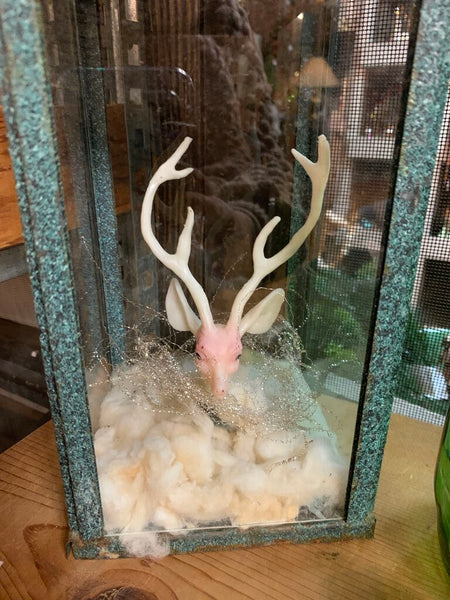 Vintage Copper Glass Reindeer Vignette ~ 5.5" w x 16" t