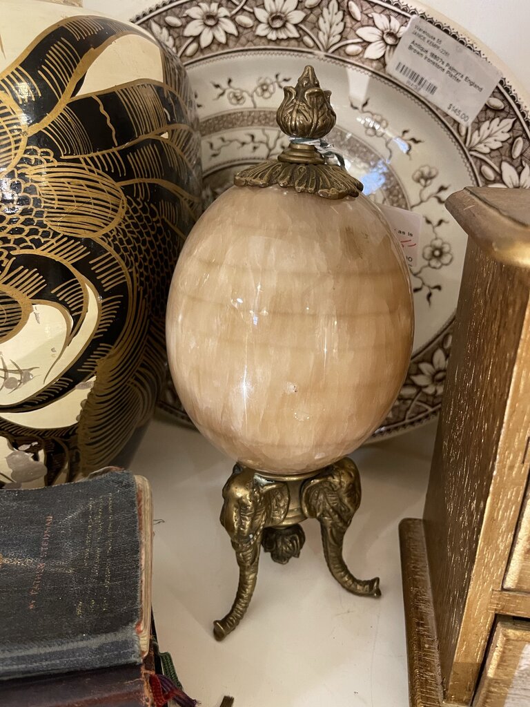 Vintage marble & brass egg as is
