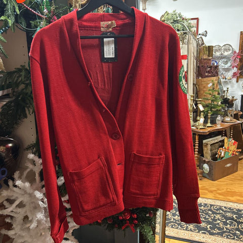 Vintage Highland Park Scotch Lassies Red Letterman Sweater "Scotties" (as found)