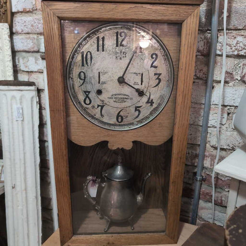 Antique Oak International Time Recording Co. Clock Case Great Case for Displaying. Great Clock Face 30z14. IN STORE PICK UP ONLY