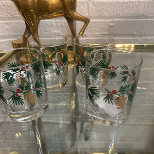 (4) Holly Berry Low Ball Glasses