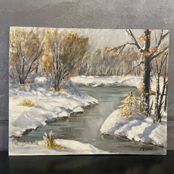 Moxie - J Benda Winter Stream Painting on Board - 20x16