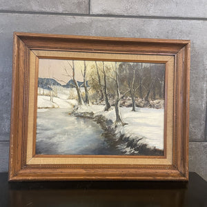 Moxie - Framed Snowy Trees By Stream Painting - 21x17