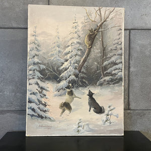 Moxie - Dogs Under Snowy Tree Painting - 18x24