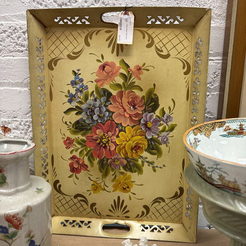 Moxie - Yellow Floral Tole Tray - 21x15