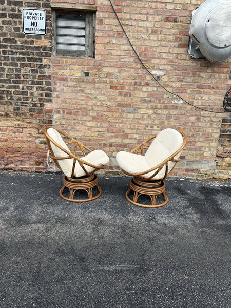 Pair of Rattan Papasan Rock/Swivel Chairs W1633 In Store Pick Up