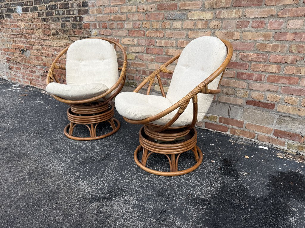 Pair of Rattan Papasan Rock/Swivel Chairs W1633 In Store Pick Up