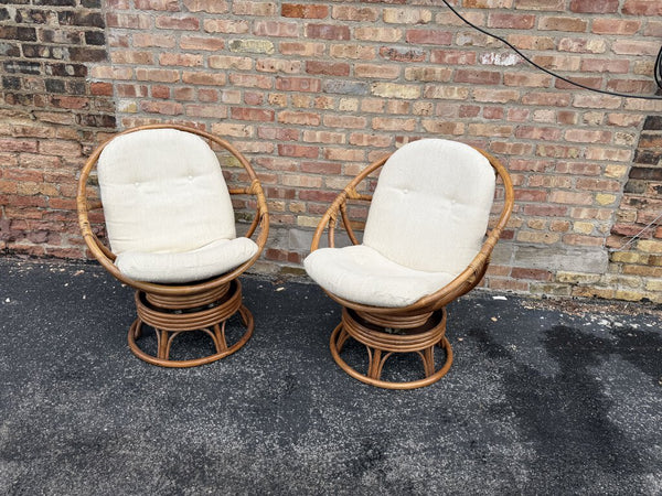 Pair of Rattan Papasan Rock/Swivel Chairs W1633 In Store Pick Up