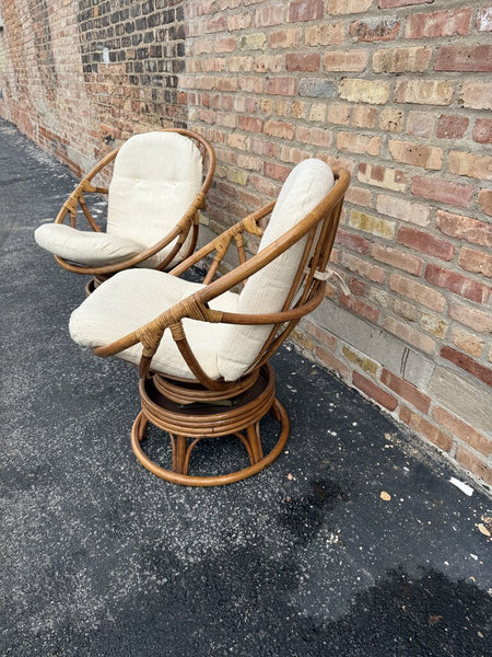 Pair of Rattan Papasan Rock/Swivel Chairs W1633 In Store Pick Up