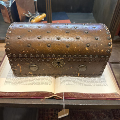 Vtg. Hinged Lid Decorative Leather Box