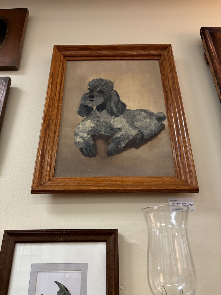 Vintage Original Poodle on Canvas 19x15