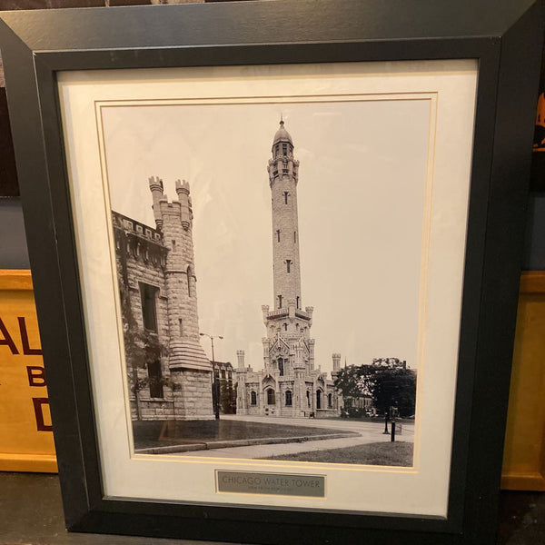 Framed B/W print of Chicago water tower 29x25