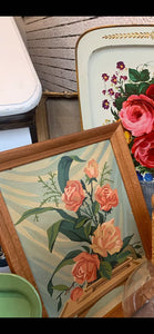 One framed vintage Paint by number of roses