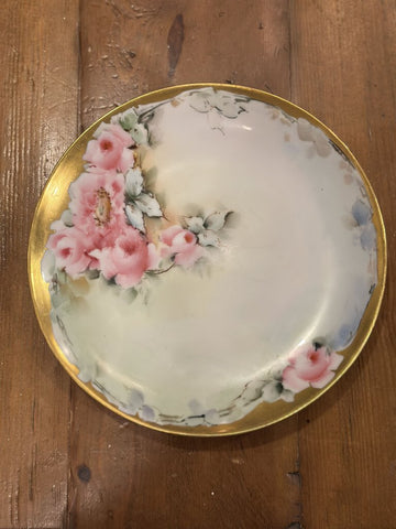 HAND PAINTED FLORAL PLATE w/ GOLD EDGE 7 1/2"