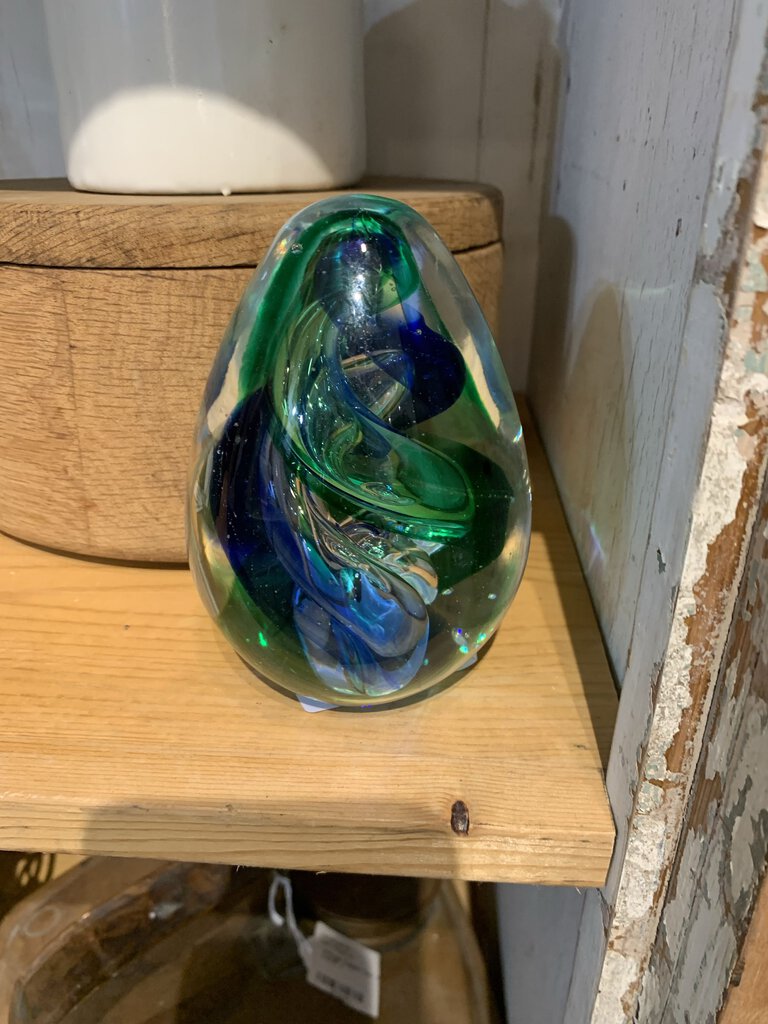 Art Glass Egg Shape Swirl Paperweight~ 3" w x 5" t