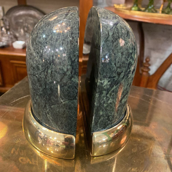 Vintage Green Marble/Brass Bookends