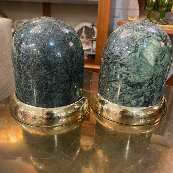 Vintage Green Marble/Brass Bookends