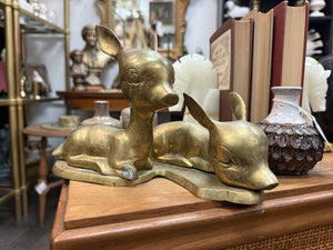 Brass Sitting Deer Pair (10" long) W1677