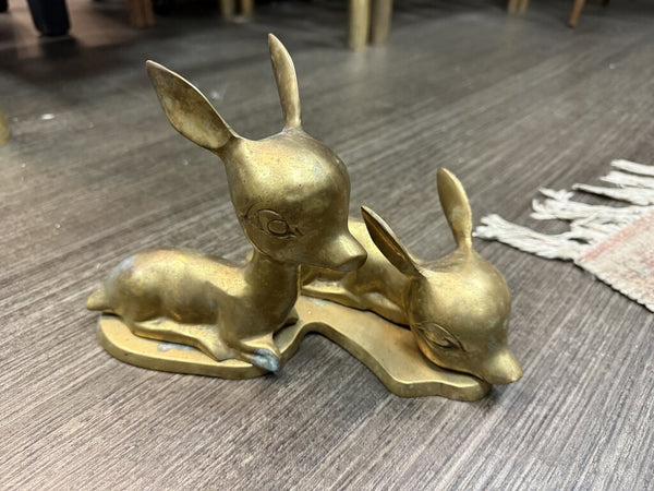 Brass Sitting Deer Pair (10" long) W1677