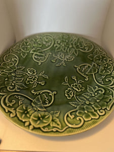 Bordallo Pinheiro green platter, 12 1/2" morning glory pattern