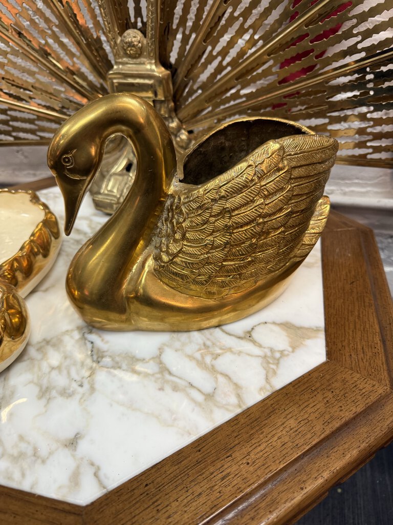 Heavy Brass Swan Planter 7.5" tall W1681