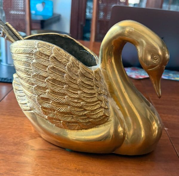 Heavy Brass Swan Planter 7.5" tall W1681