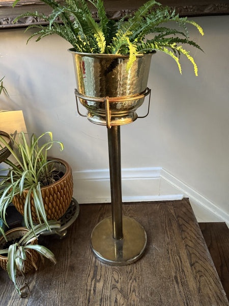 30.5" tall Brass Pedestal Plant Stand / Champaign Bucket 10"diam W1682