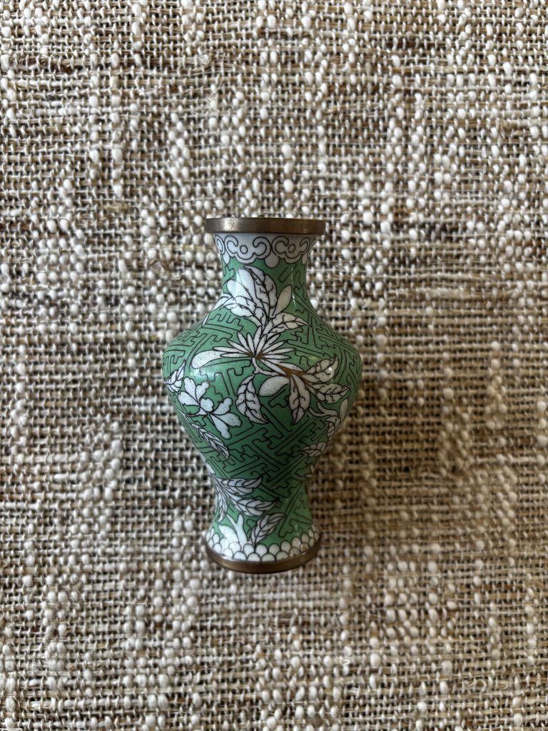 Vintage Green Cloisonne Vase 4H