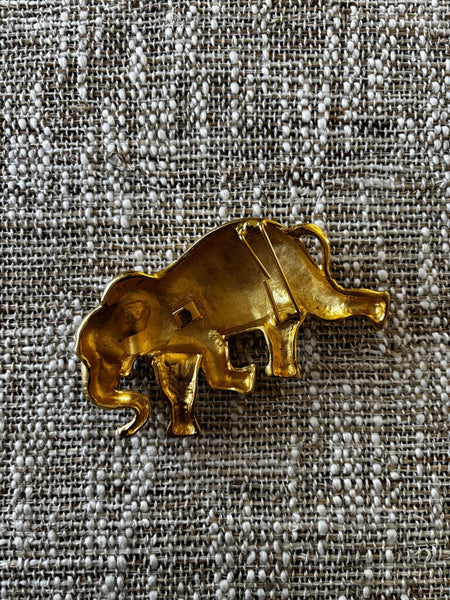 Doreen Ryan Signed 1993 Full Body Elephant Belt Buckle Original Gold Tone