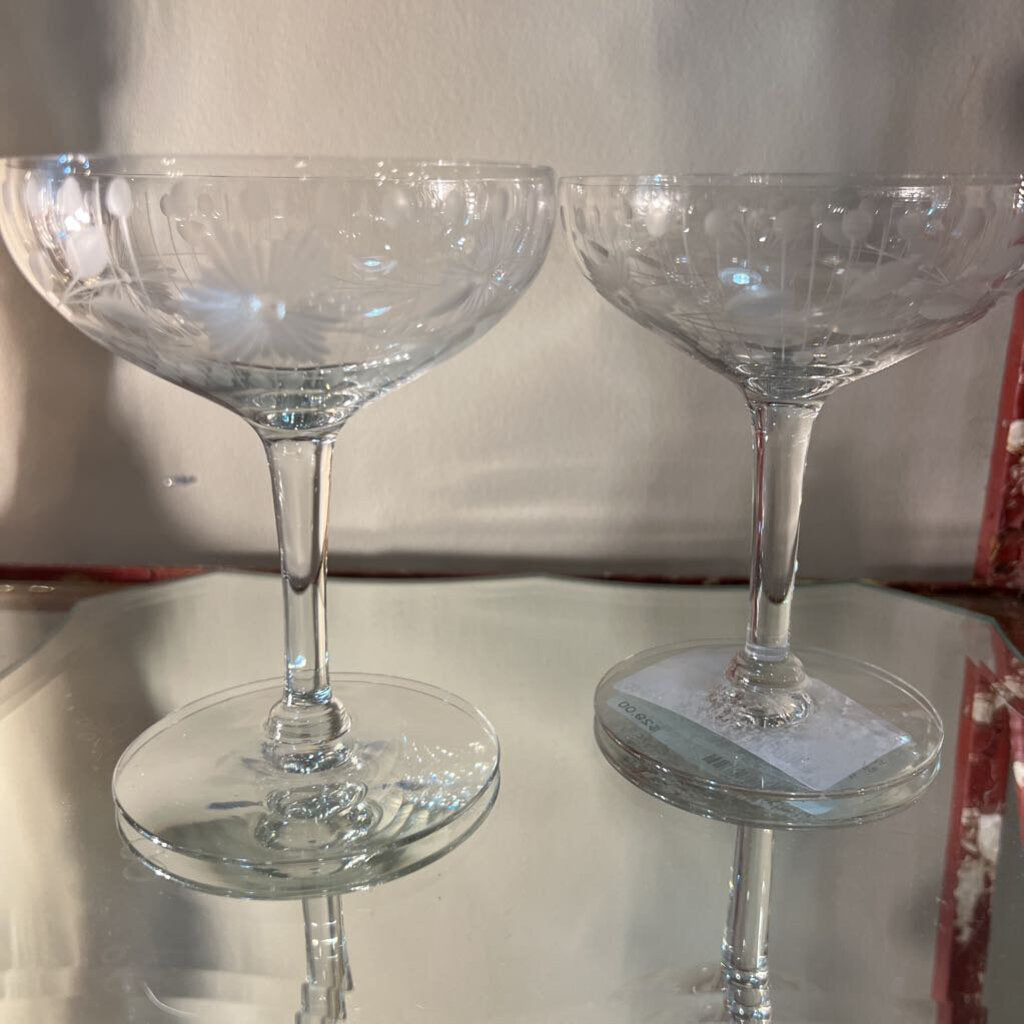 Pair Vintage Etched Coupes