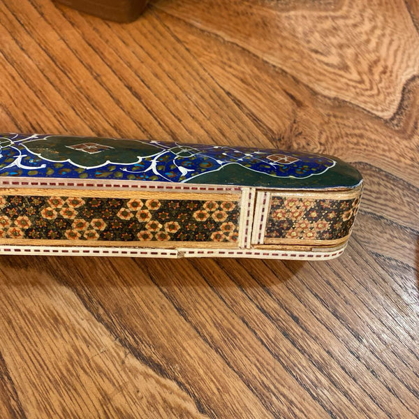 Vintage Hand Painted Wooden Pen Case 2" x 8"