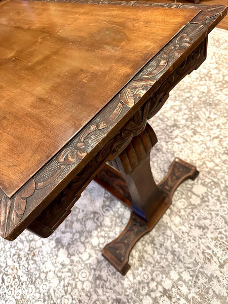 FABULOUS ANTIQUE CARVED TABLE DESK, AS FOUND. 28 1/2" H x 43 1/2"W x 25"D IN STORE PICKUP ONLY