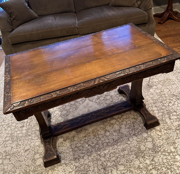 FABULOUS ANTIQUE CARVED TABLE DESK, AS FOUND. 28 1/2" H x 43 1/2"W x 25"D IN STORE PICKUP ONLY