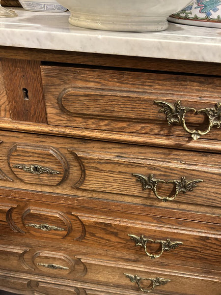 Antique Marble top French Chest of Drawers Dresser Buffet Washstand circa early 1800s, as found (in store pickup only, 47.5w x 25.5h x 20d)