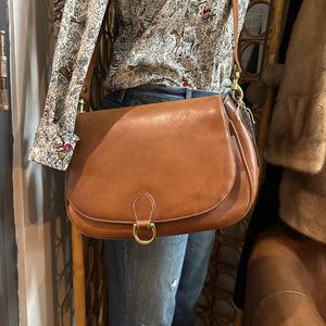 Vintage Brown Leather Saddle Bag Purse