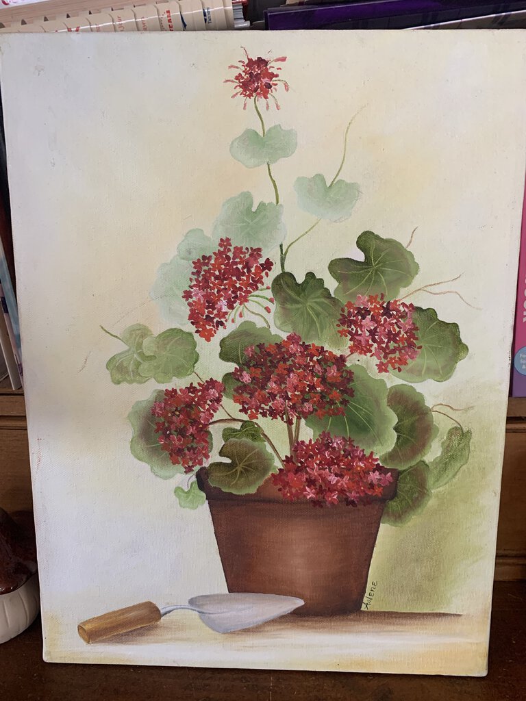 Canvas of pot of flowers 12 x 16