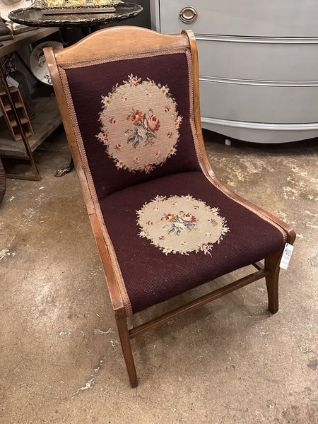 NEEDLEPOINT CHILD's CHAIR, AS FOUND. 28"H x 19"W x 22"D IN STORE PICKUP