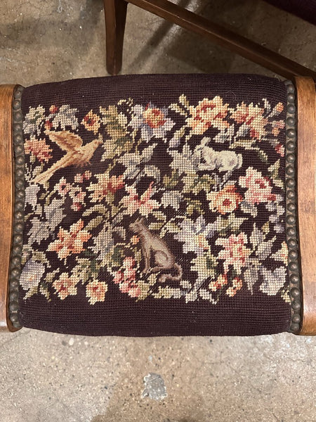 NEEDLEPOINT FOOTSTOOL 9" x 14 1/2" x 12"