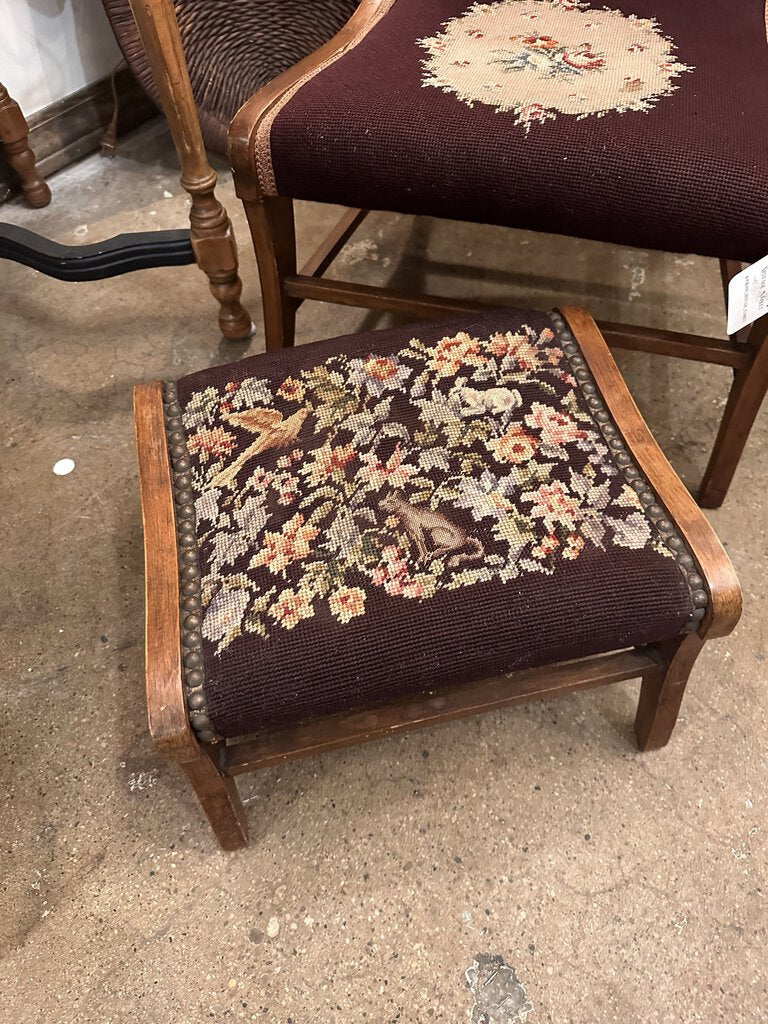 NEEDLEPOINT FOOTSTOOL 9" x 14 1/2" x 12"