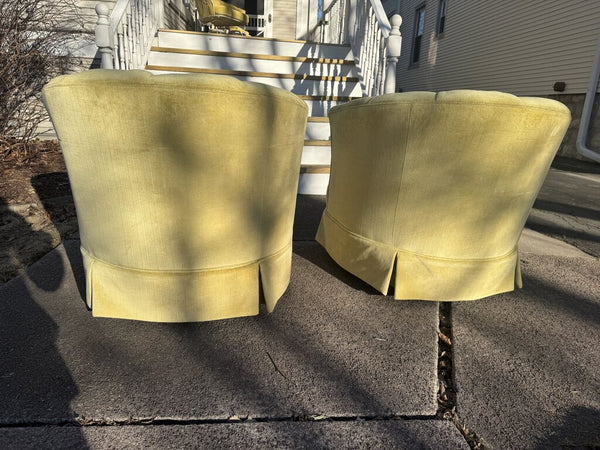 Pair of Vintage Pale Lime Yellow Swivel Chairs W1685