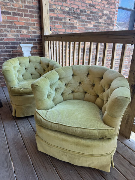 Pair of Vintage Pale Lime Yellow Swivel Chairs W1685