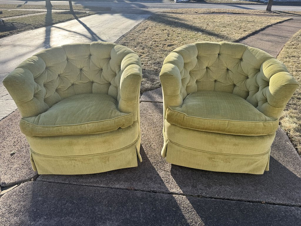 Pair of Vintage Pale Lime Yellow Swivel Chairs W1685