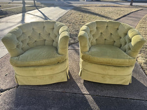 Pair of Vintage Pale Lime Yellow Swivel Chairs W1685