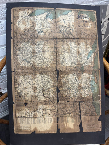 Vintage Wisconsin Map on Board 30" x 20" W1294