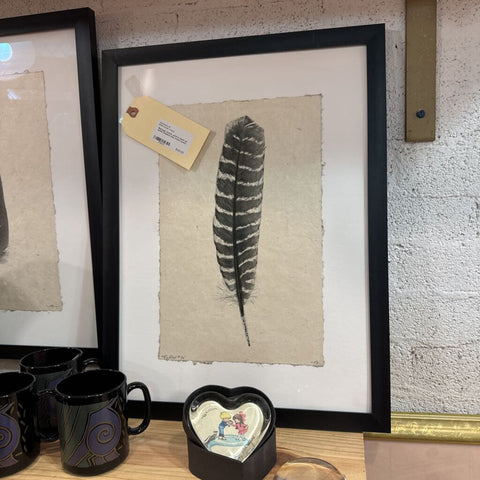 Barloga feather print in black on white shadow box frame (each)