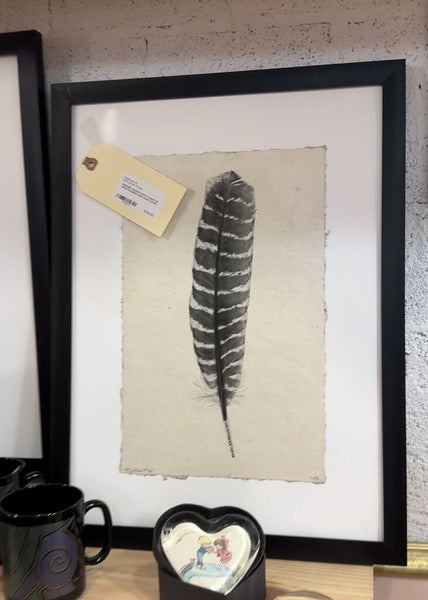 Barloga feather print in black on white shadow box frame (each)