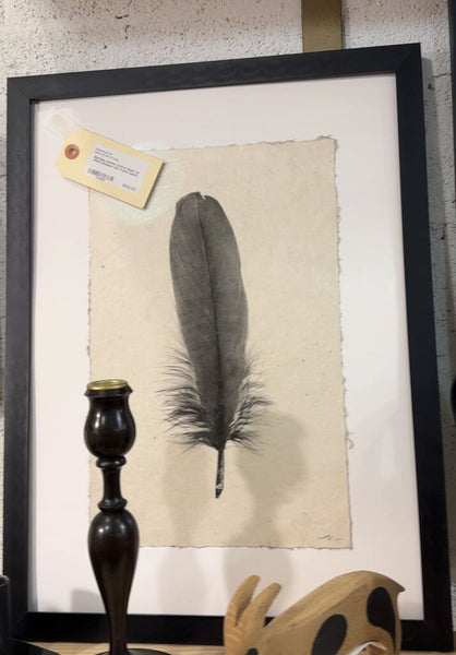 Barloga feather print in black on white shadow box frame (each)