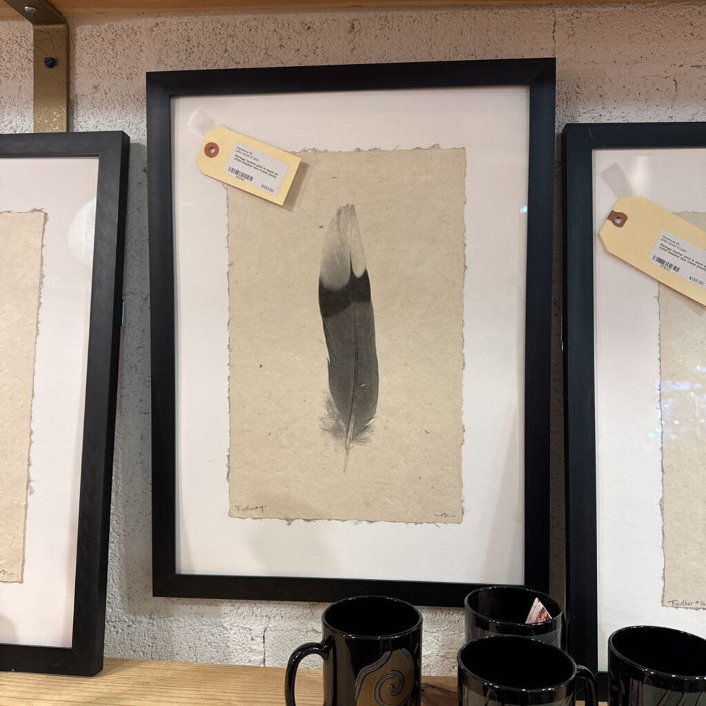 Barloga feather print in black on white shadow box frame (each)