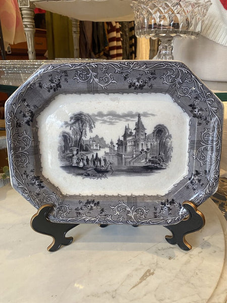 Antique 13.5" T.J. and J Ironstone Mulberry Transferware Platter 13.5" x 11.5" x